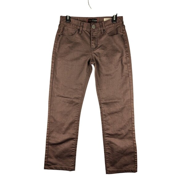 Guess Waxed Slim Straight Leg Del Mar Fit Denim Jeans Mens 29x28 Burgundy Red - Picture 1 of 9